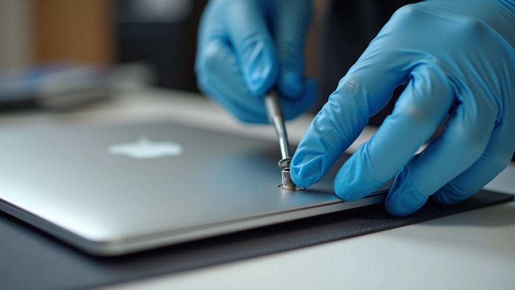 antystatyczne uporządkowane miejsce pracy z MacBookiem